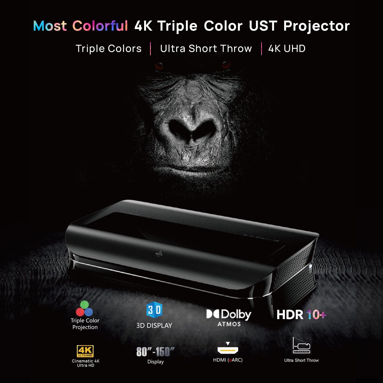 AWOL Vision 4K 3D RGB Laser Projector LTV-2500