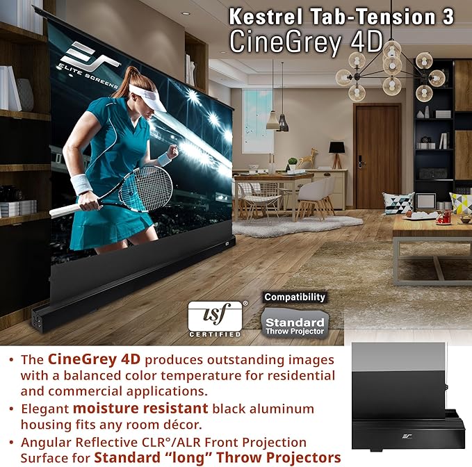 Elite Screens Kestrel Tab-Tension 3 CineGrey 4D 150" 16:9 Floor Rising FTE150H3-C4D
