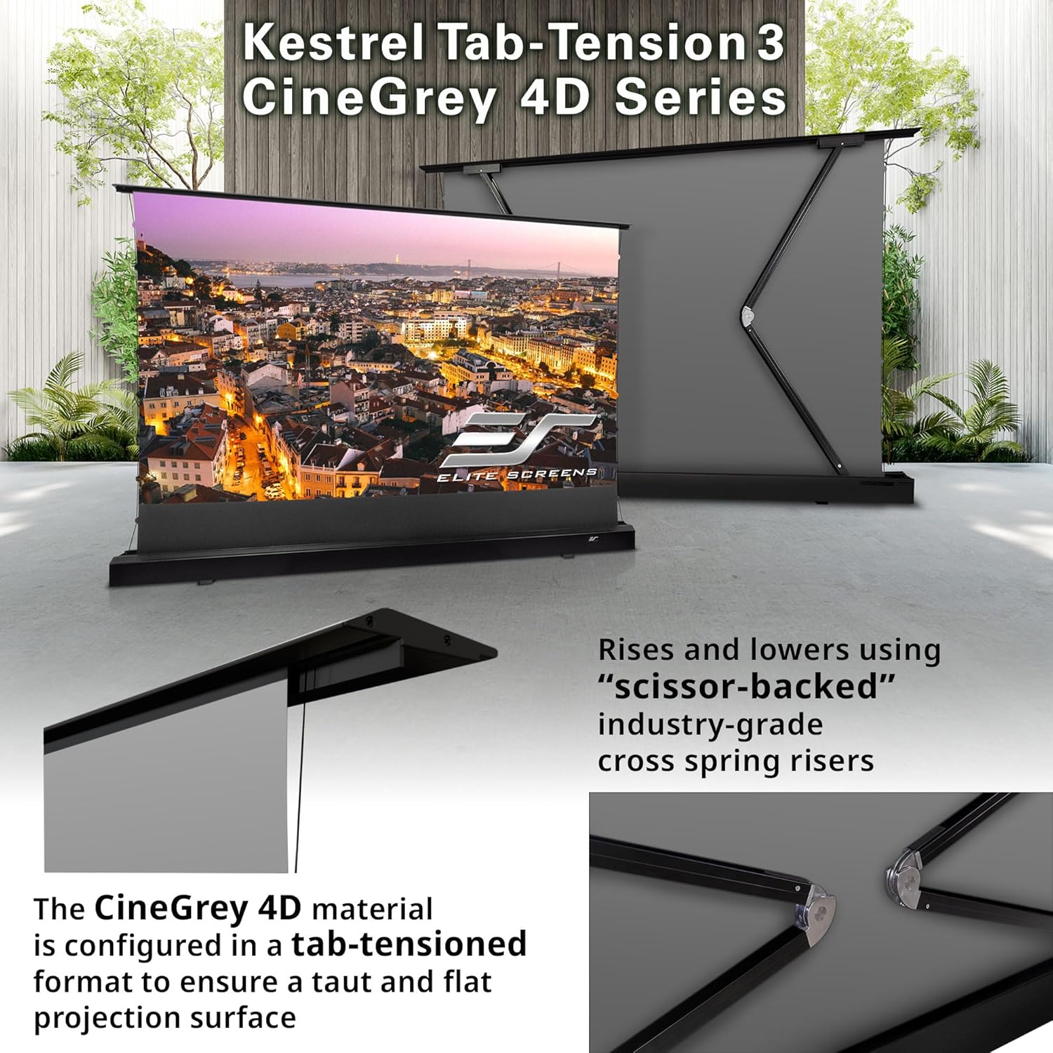Elite Screens Kestrel Tab-Tension 3 CineGrey 4D 122" 16:9 Floor Rising FTE122H3-C4D