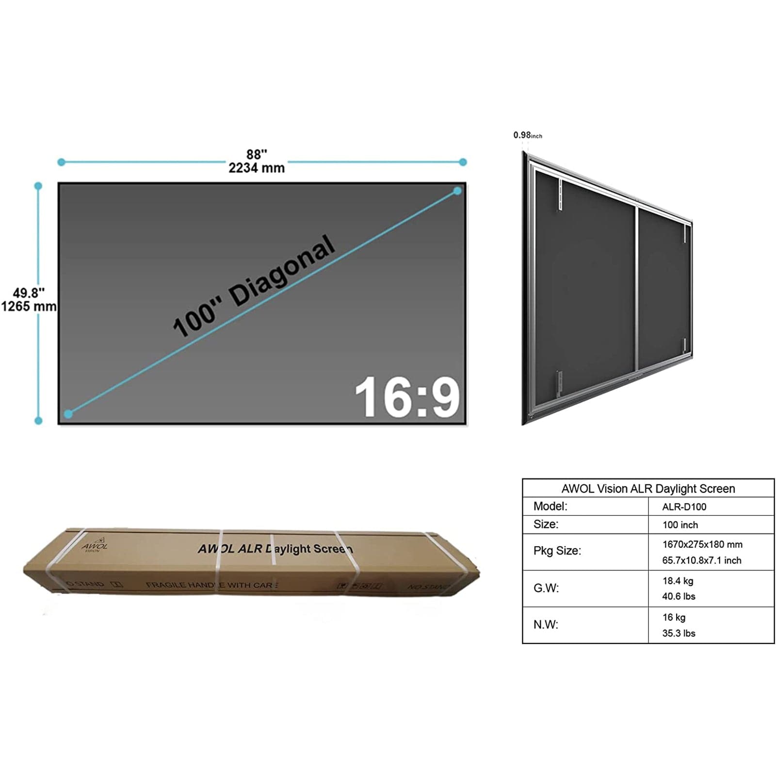 AWOL Vision 100''-120'' Fresnel Daylight ALR Screen