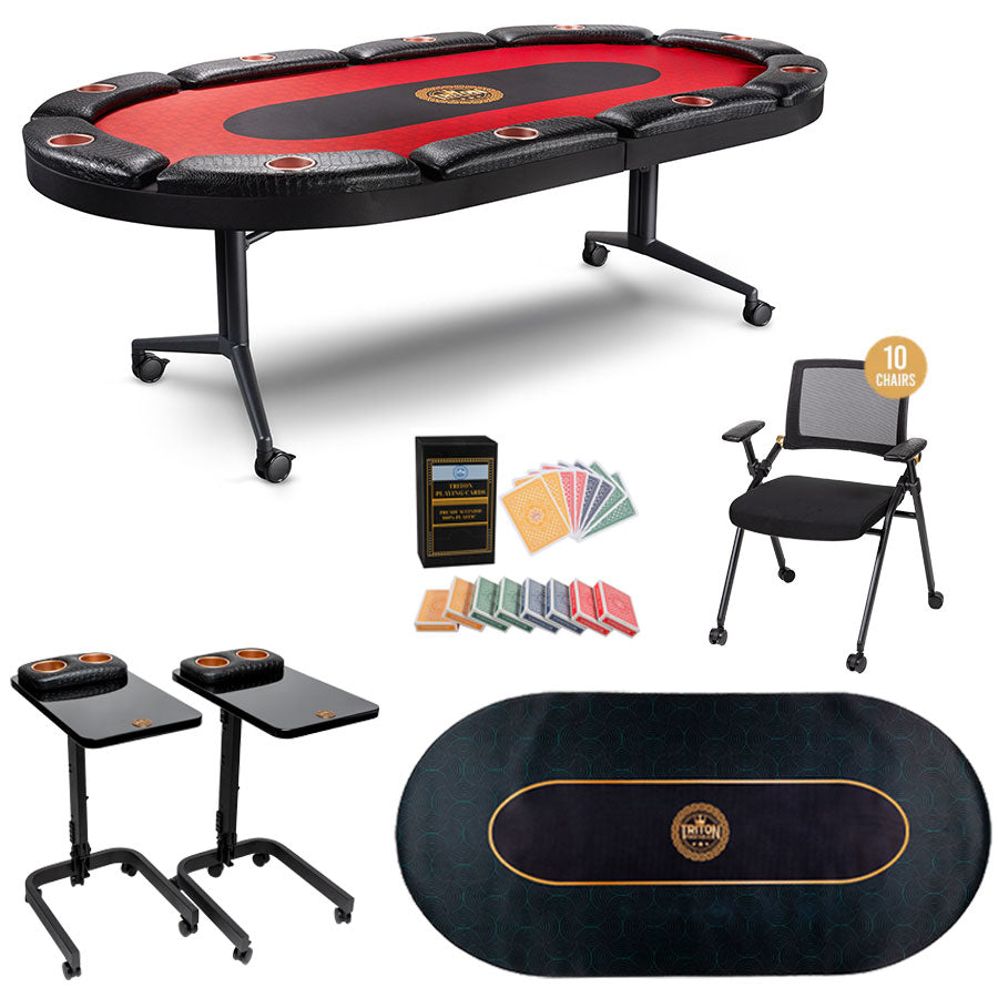 Triton 10 Player Poker Table + 10 Chairs + 1 Extra Mat + 2 Side Tables + 8 Decks of Cards