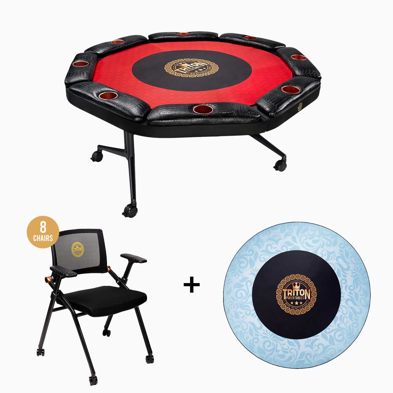 Triton 8 Player Poker Table + 8 Chairs + 1 Extra Mat