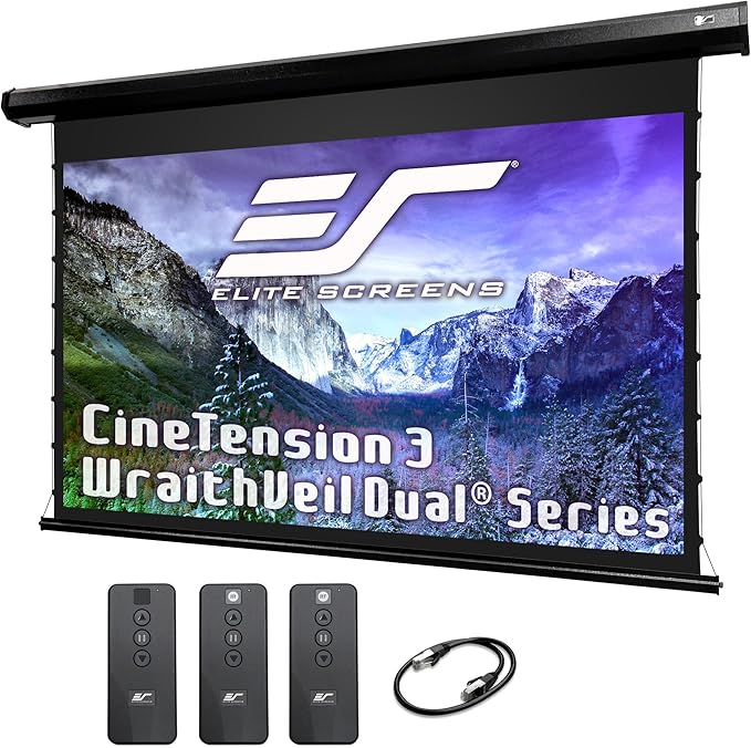 Elite Screens CineTension 3 WraithVeil Dual Projector Screen 150-inch 16:9 Electric Tab Tension Front & Rear Projection Screen TE150HR3-DUAL