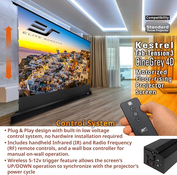 Elite Screens Kestrel Tab-Tension 3 CineGrey 4D 122" 16:9 Floor Rising FTE122H3-C4D