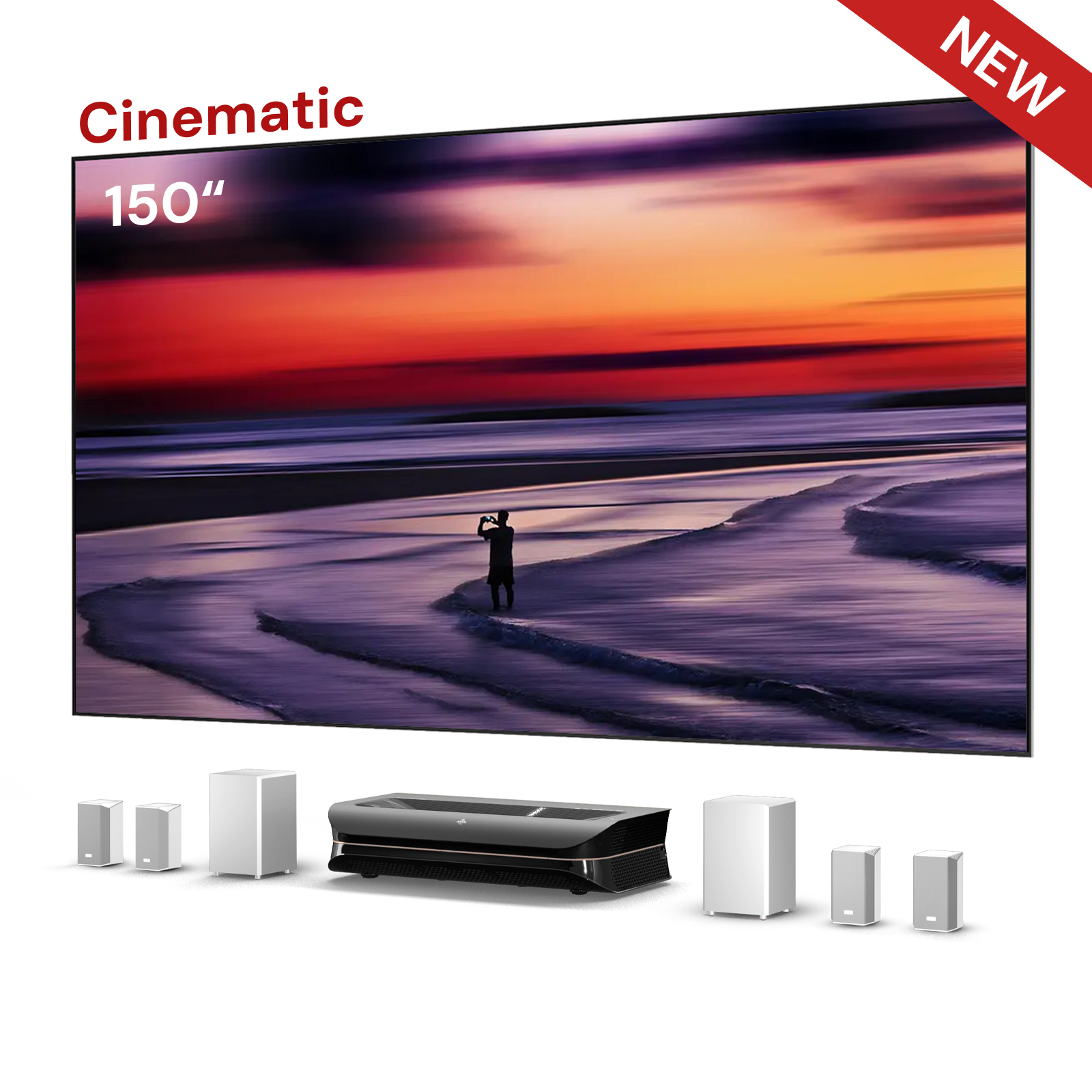 AWOL Vision LTV-3500 Pro Plus 150'' Wall-Mount Cinematic ALR Screen Bundle