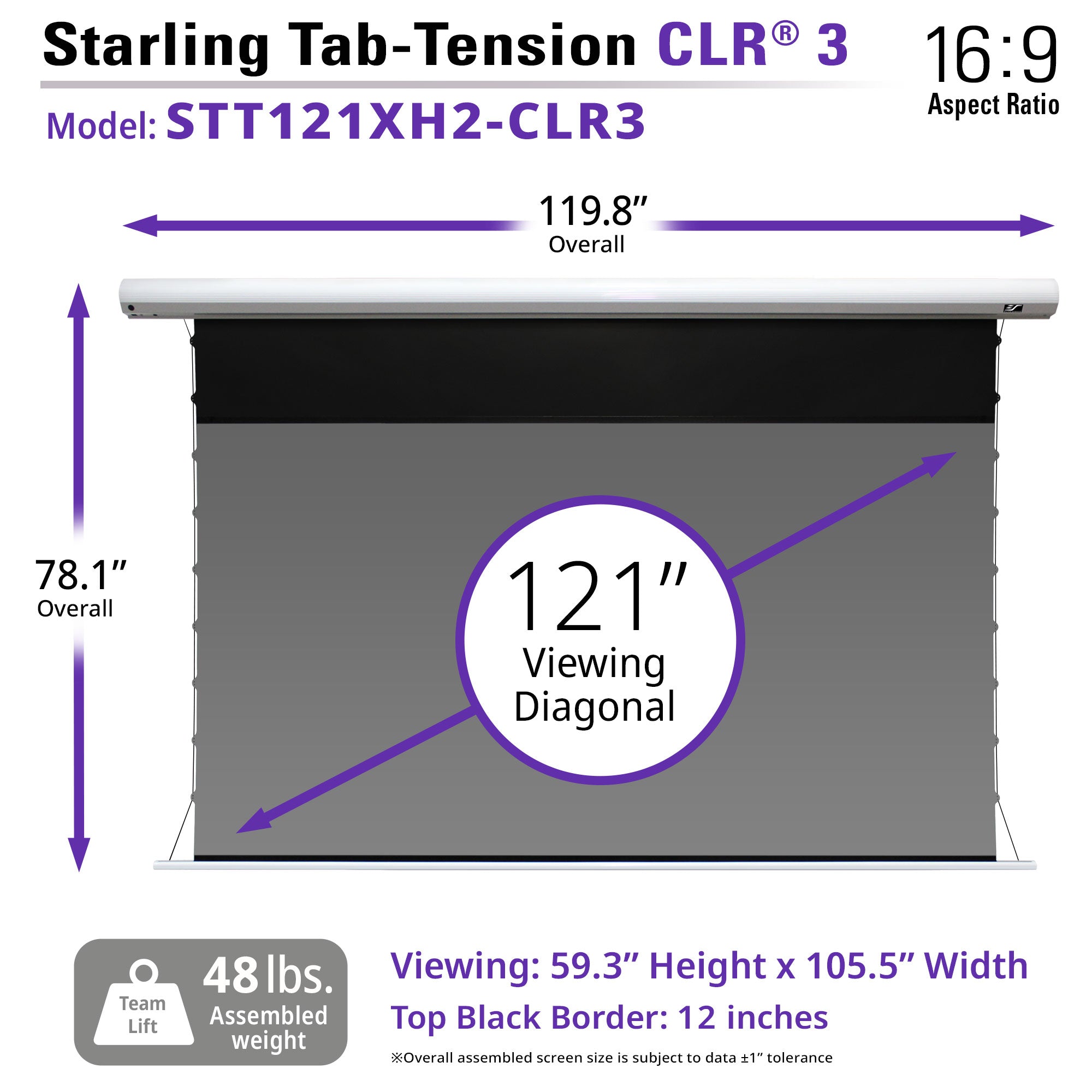Elite Screens Starling Tab-Tension CLR® 3 Series, 121" UST ALR Projector Screen